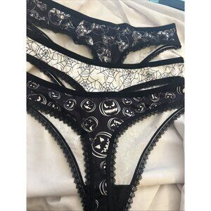 Morvia 3pk lace trim Bikini Goth Skater Emo panties M Blk & Wh Skull Web Jack